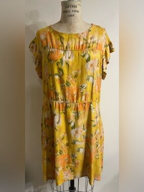 Stark X Van Gogh St Remi Dress Mustard Print Size Small